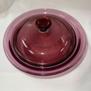 Visions, Cranberry | 1qt Corning | Ribbed Casserole Dish & Lid,